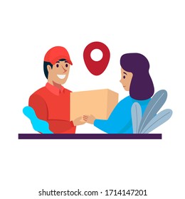Flat colorful design vector delivery man for landing page or logo design template