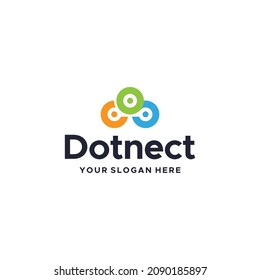 Flat colorful DOTNECT triple round logo design 