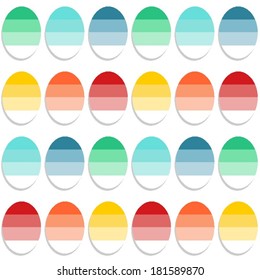 Flat colorful dyed eggs spring Easter time on white background seasonal holiday seamless pattern