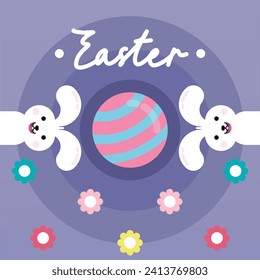 Flat colorful easter background illustration. Cute rabbit easter illustration background