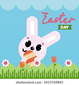 Flache bunter Osterhintergrund-Illustration. Cute Kaninchen, Ostergrafik, Hintergrund