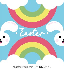 Flat colorful easter background illustration. Cute rabbit easter illustration background
