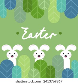 Flat colorful easter background illustration. Cute rabbit easter illustration background