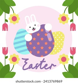 Ilustración plana de fondo de Semana Santa. Fondo de ilustración de ayuno de conejo corto
