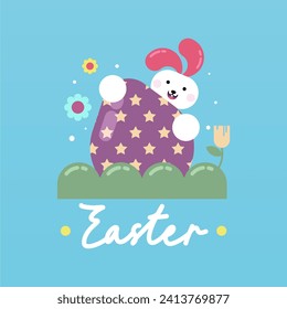 Flat colorful easter background illustration. Cute rabbit easter illustration background