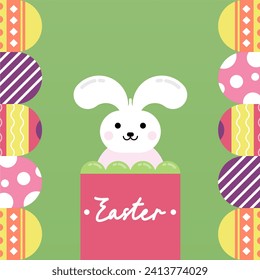Flat colorful easter background illustration. Cute rabbit easter illustration background