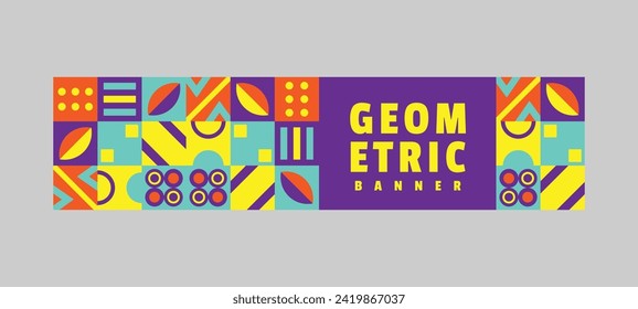 Flat colorful geometric horizontal banner design illustration