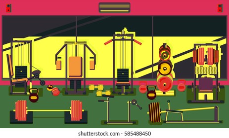 Flat colorful gym.
