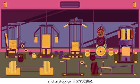 Flat colorful gym Running Workout indoor vector illustration