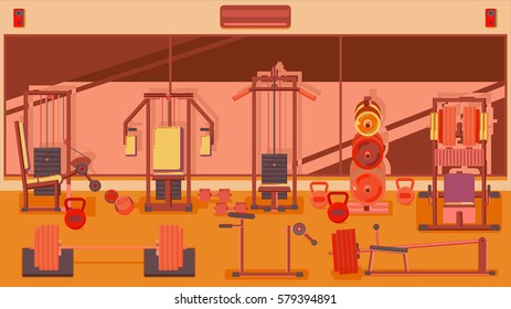 Flat colorful gym Running Workout indoor vector illustration