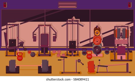 Flat colorful gym Running Workout indoor vector illustration