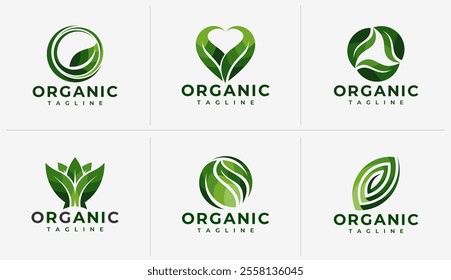 Flat colorful herbal nature leaf logo set