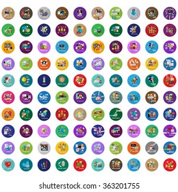 Flat Colorful Icons Set: Vector Illustration, Graphic Design. Collection Of Color Icons. For Web, Websites, Print, Presentation Templates, Mobile Applications And Promotional Materials  