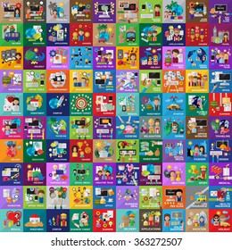 Flat Colorful Icons Set: Vector Illustration, Graphic Design. Collection Of Color Icons. For Web, Websites, Print, Presentation Templates, Mobile Applications And Promotional Materials
