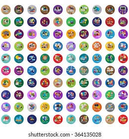Flat Colorful Icons Set: Vector Illustration, Graphic Design. Collection Of Color Icons. For Web, Websites, Print, Presentation Templates, Mobile Applications And Promotional Materials