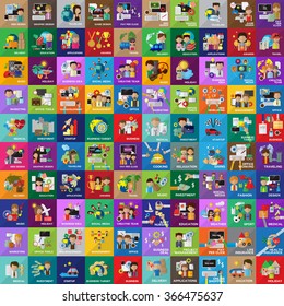 Flat Colorful Icons Set: Vector Illustration, Graphic Design. Collection Of Color Icons. For Web, Websites, Print, Presentation Templates, Mobile Applications And Promotional Materials