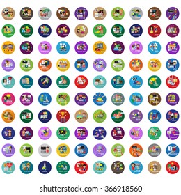 Flat Colorful Icons Set: Vector Illustration, Graphic Design. Collection Of Color Icons. For Web, Websites, Print, Presentation Templates, Mobile Applications And Promotional Materials