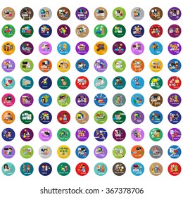 Flat Colorful Icons Set: Vector Illustration, Graphic Design. Collection Of Color Icons. For Web, Websites, Print, Presentation Templates, Mobile Applications And Promotional Materials