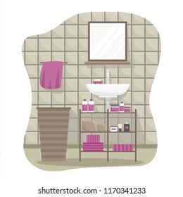 Flat colorful illustration of a bathroom interior.