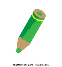 Flat colorful illustration of a green pencil. Vector isolated object.