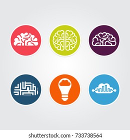 Flat Colorful Isolated Vector Brains Icon Set