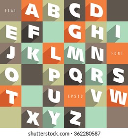Flat colorful letters of the alphabet with shadow effect, retro colors, vector illustration