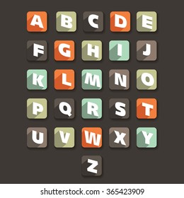 Flat colorful letters of the alphabet with shadow effect, retro colors, vector illustration