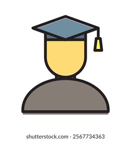 Flat colorful man graduation design illustration, celebrating school success. Ideal for educational, stationery, and graduation-related visuals.