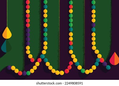 flat colorful Mardi gras beads background.