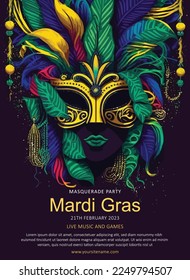 flat colorful Mardi gras flyer, vertical template