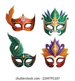 flat Colorful Mardi gras mask collection, Brazilian carnival.