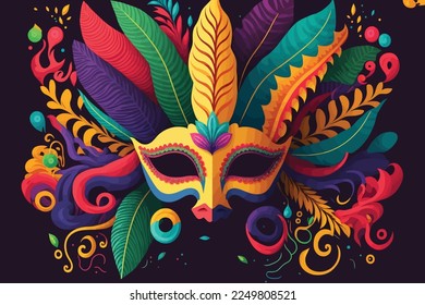 flat colorful Mardi gras mask background, illustration.