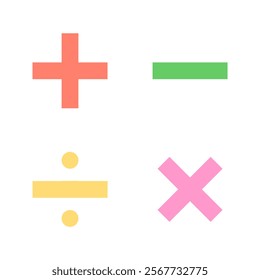 Flat and colorful math operation symbol design illustration, ideal for school, stationery, and learning visuals. Great for educational and math-themed content.