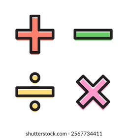 Flat and colorful math operation symbol design illustration, ideal for school, stationery, and learning visuals. Great for educational and math-themed content.