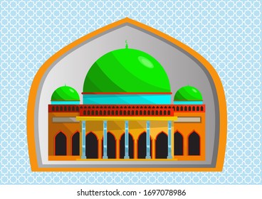 Flat colorful mosque background visible from the window or door