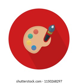 Flat Colorful Palette with Paintbrush Circle Icon with Long Shadow. Back to School and Education Vector illustration. Painting and Drawing Tool Object