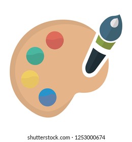 Flat Colorful Palette with Paintbrush Circle Icon with Long Shadow. Back to School and Education Vector illustration. Painting and Drawing Tool Object