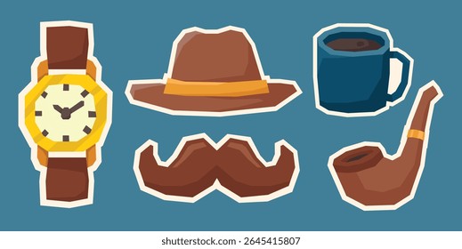 Flat Colorful Retro Gentleman Sticker Bundle with Cutout Style 