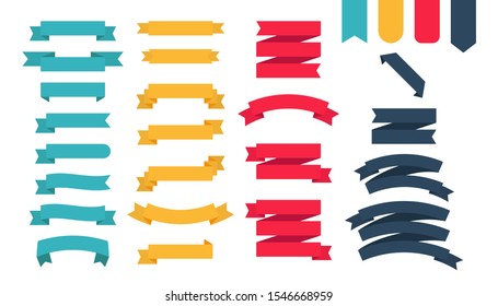 Flat colorful ribbons banners flat isolated on white background, Vector Illustration.