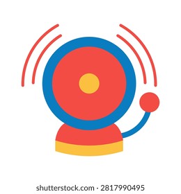 Flat colorful school bell icon ringing to indicate class start and break in education and classroom environments