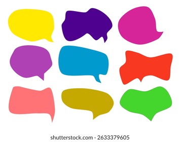Flat colorful speech bubble vector set. Banners, price tags, stickers, posters, badges. Isolated on white background.