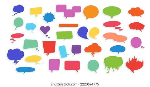 Flat colorful speech and thinking bubbles in all kinds of shapes. Vector illustration set to put your own text