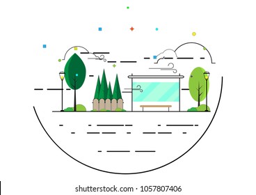 Flat colorful stop in the suburbs. A vector illustration of flat lines. Stop waiting.Vector EPS 10.