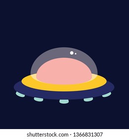 Flat colorful UFO icon vector isolated on dark blue background.