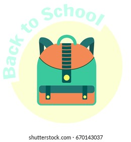 Flat colorful vector child school backpack icon. Education equipment symbol. Nice color kids school bag. Cute cartoon study symbol