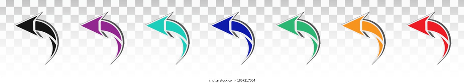 Icono de vector de color plano un signo de flechas o símbolo de flecha anterior establecido en fondo transparente
