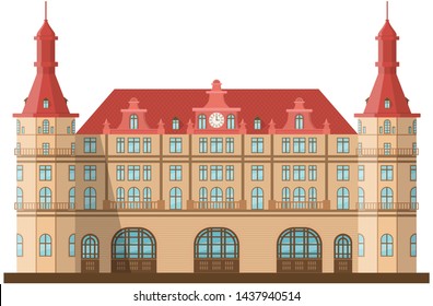 Flat colorful Vector illustration of the Haydarpasa Railway Station in Istanbul, Turkey