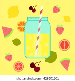 Flat colorful  vector illustration of lemonade jar