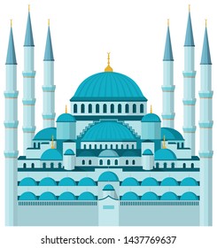 Flat colorful Vector illustration of the Sultan Ahmet Mosque in Istanbul, Turkey