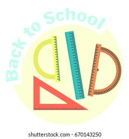 Flat colorful vector rulers icon set. School instruments for measure with scale. Geometry and draftsmanship equipment for education. Cute cartoon study symbol